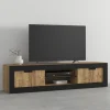 Garnero Arredamenti Mobili Tv Moderni|Mobile Tv Moderno-Mobile porta tv 180x43h cm 2 ante rovere rustico nero Ilyssa