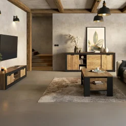 Garnero Arredamenti Mobili Tv Moderni|Mobile Tv Moderno-Mobile porta tv 180x43h cm 2 ante rovere rustico nero Ilyssa