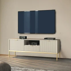 Garnero Arredamenti Mobile Tv Basso|Mobili Tv Moderni-Mobile porta TV 154x56h cm 2 ante moderno soggiorno Alisa Beige
