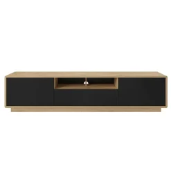 Garnero Arredamenti Mobile Tv In Legno|Mobile Tv Basso-Mobile porta TV 200x45h cm 2 ante 1 cassetto nero opaco rovere Esmond