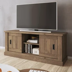 Garnero Arredamenti Mobili Tv Moderni|Mobile Tv Moderno-Mobile porta TV 145x60h cm 2 ante 2 vani a giorno nero Islen Noce