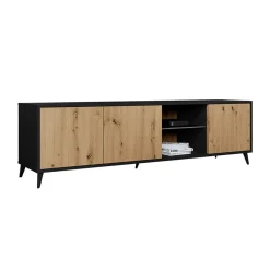 Garnero Arredamenti Mobile Tv Basso|Mobili Tv Moderni-Mobile porta TV 180x52h cm 3 ante 2 vani a giorno rovere nero Hans