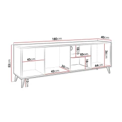 Garnero Arredamenti Mobile Tv Basso|Mobili Tv Moderni-Mobile porta TV 180x52h cm 3 ante 2 vani a giorno rovere nero Hans