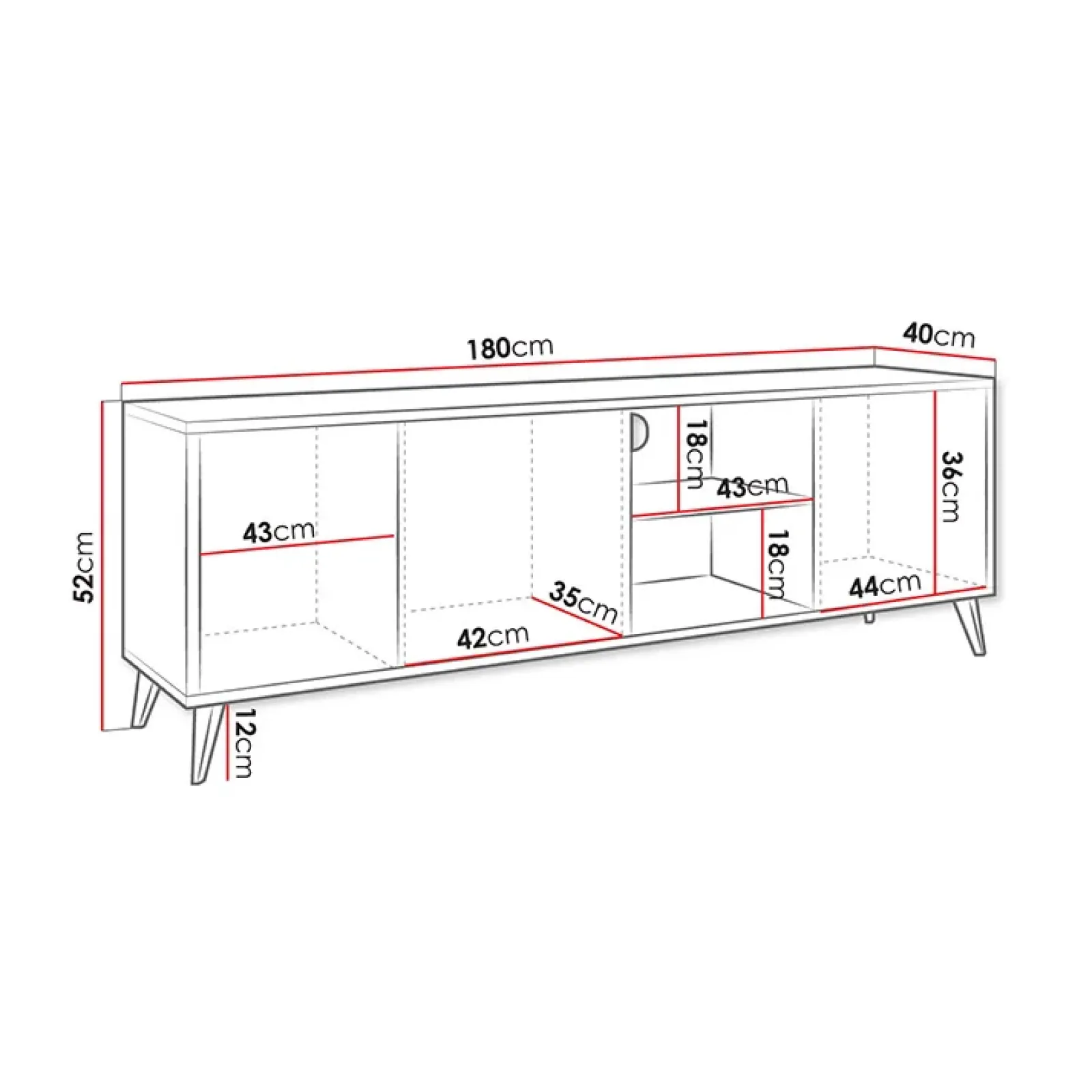 Garnero Arredamenti Mobile Tv Basso|Mobili Tv Moderni-Mobile porta TV 180x52h cm 3 ante 2 vani a giorno rovere nero Hans