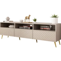 Garnero Arredamenti Mobile Tv Basso|Mobili Tv Moderni-Mobile porta TV 195x57h cm 3 ante 3 vani con frontali decorati beige Simona