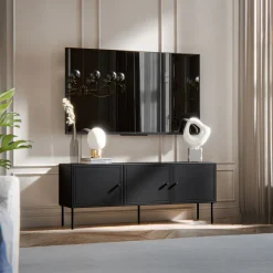 Garnero Arredamenti Mobile Tv Basso|Mobili Tv Moderni-Mobile porta TV 151x60h cm 3 ante Stark Nero Opaco