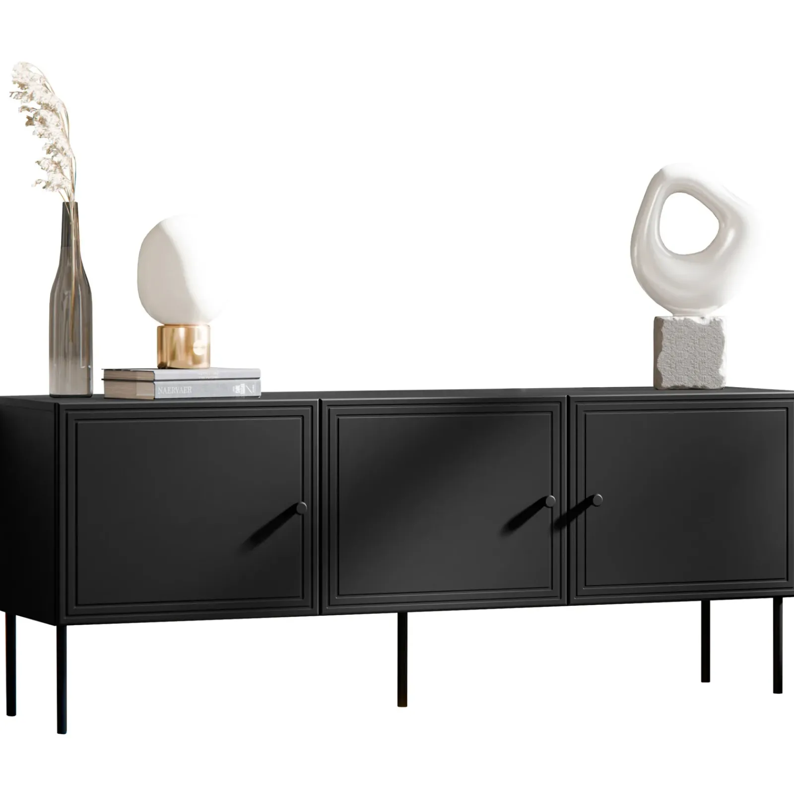 Garnero Arredamenti Mobile Tv Basso|Mobili Tv Moderni-Mobile porta TV 151x60h cm 3 ante Stark Nero Opaco