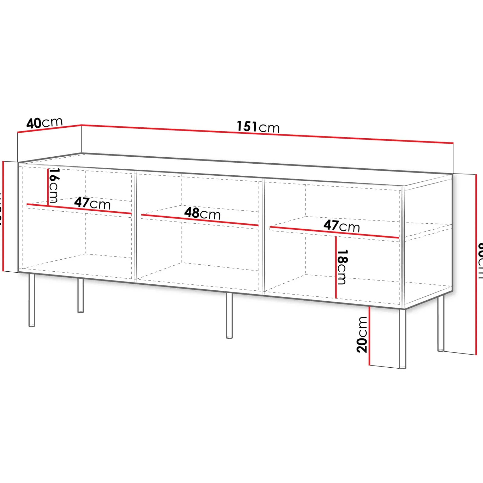 Garnero Arredamenti Mobile Tv Basso|Mobili Tv Moderni-Mobile porta TV 151x60h cm 3 ante Stark Nero Opaco