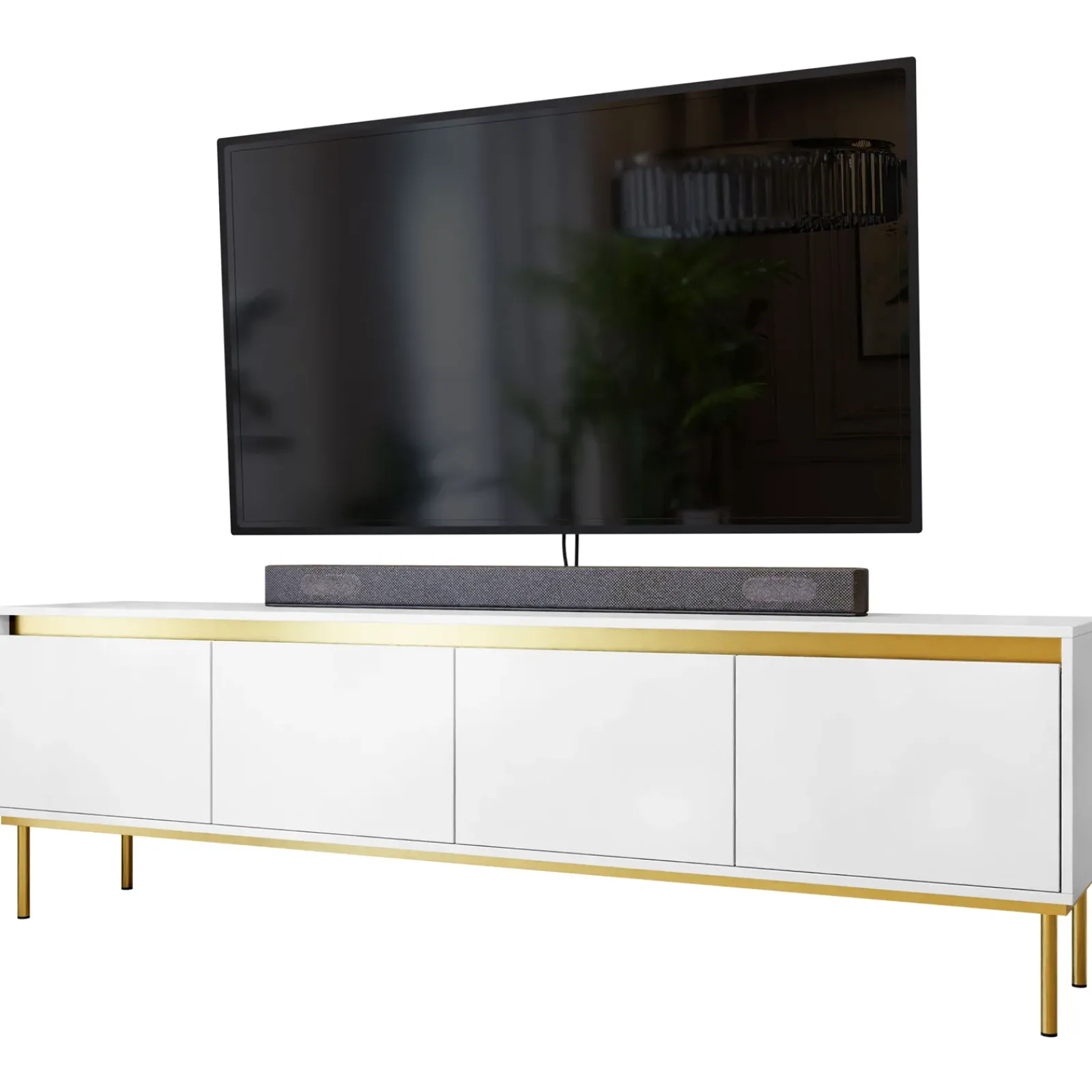 Garnero Arredamenti Mobile Tv Basso-Mobile porta TV 200x60h cm 4 ante bianco oro Praga