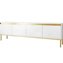 Garnero Arredamenti Mobile Tv Basso-Mobile porta TV 200x60h cm 4 ante bianco oro Praga