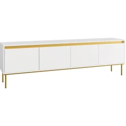 Garnero Arredamenti Mobile Tv Basso-Mobile porta TV 200x60h cm 4 ante bianco oro Praga
