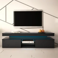 Garnero Arredamenti Mobile Tv Basso|Mobili Tv Moderni-Mobile porta TV 190x54h cm 2 ante con LED nero Lumus Nero Lucido