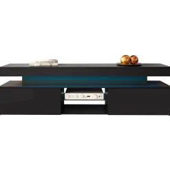 Garnero Arredamenti Mobile Tv Basso|Mobili Tv Moderni-Mobile porta TV 190x54h cm 2 ante con LED nero Lumus Nero Lucido