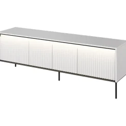 Garnero Arredamenti Mobili Tv Moderni|Mobile Tv Moderno-Mobile porta TV 193x56h cm 4 ante led cannettato nero Camelia Bianco Opaco