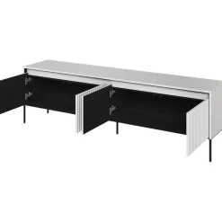 Garnero Arredamenti Mobili Tv Moderni|Mobile Tv Moderno-Mobile porta TV 193x56h cm 4 ante led cannettato nero Camelia Bianco Opaco