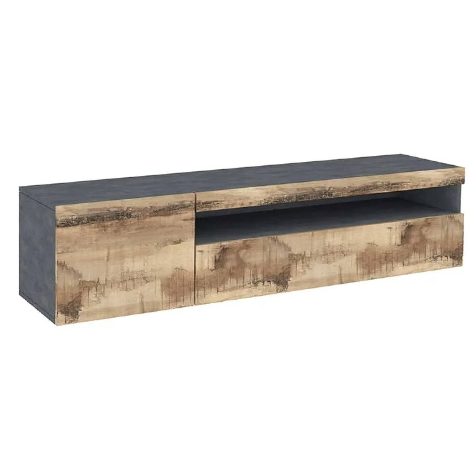 Garnero Arredamenti Mobile Tv In Legno|Mobile Tv Basso-Mobile porta TV 155x37h cm 1 anta ardesia acero Light Small Gihome® Rovere - Antracite