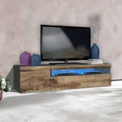 Garnero Arredamenti Mobile Tv In Legno|Mobile Tv Basso-Mobile porta TV 155x37h cm 1 anta ardesia acero Light Small Gihome® Rovere - Antracite