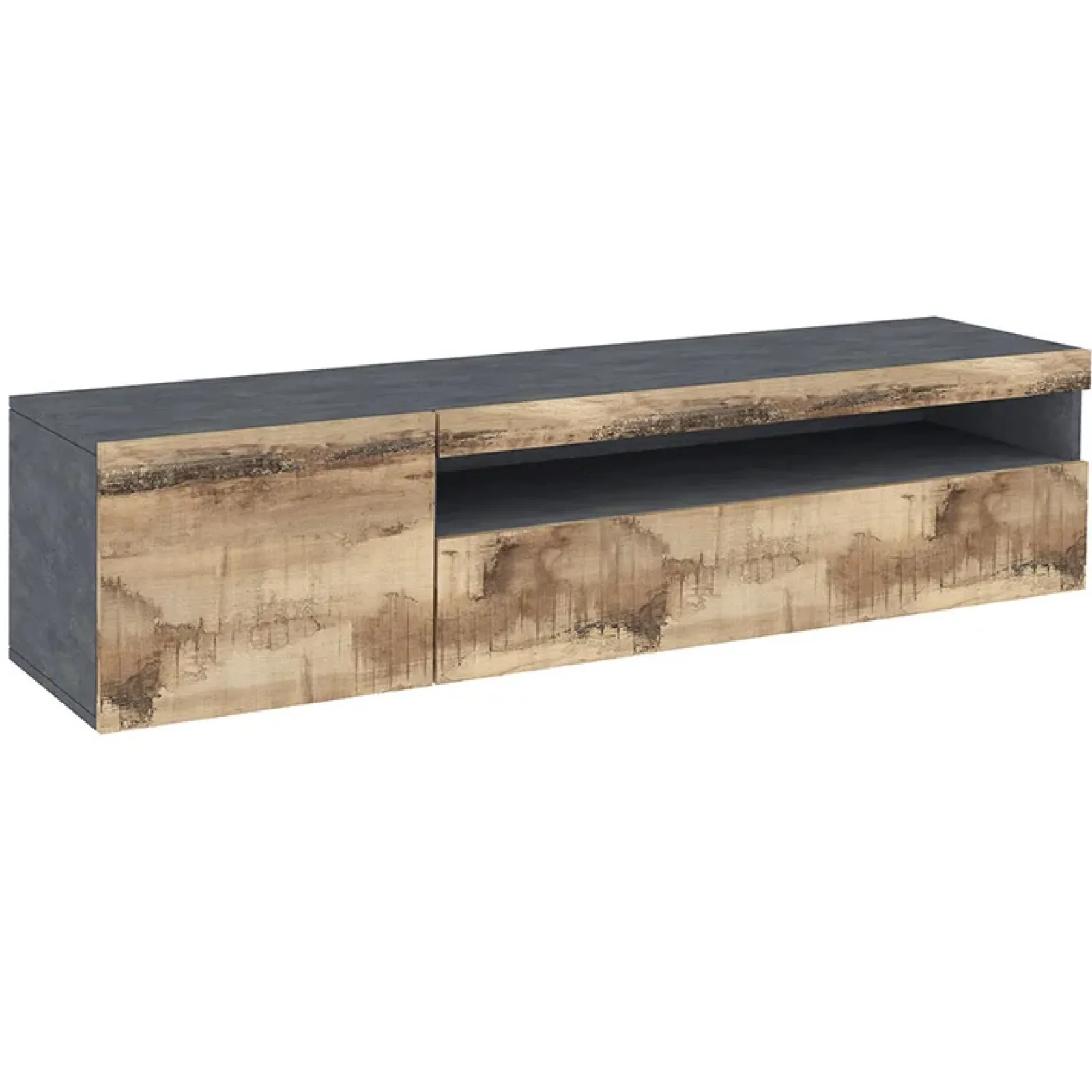 Garnero Arredamenti Mobile Tv In Legno|Mobile Tv Basso-Mobile porta TV 155x37h cm 1 anta ardesia acero Light Small Gihome® Rovere - Antracite