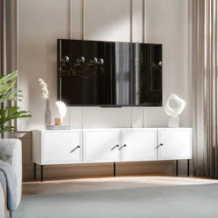 Garnero Arredamenti Mobile Tv Basso|Mobili Tv Moderni-Mobile porta TV 201x60h cm 4 ante Stark Bianco Opaco