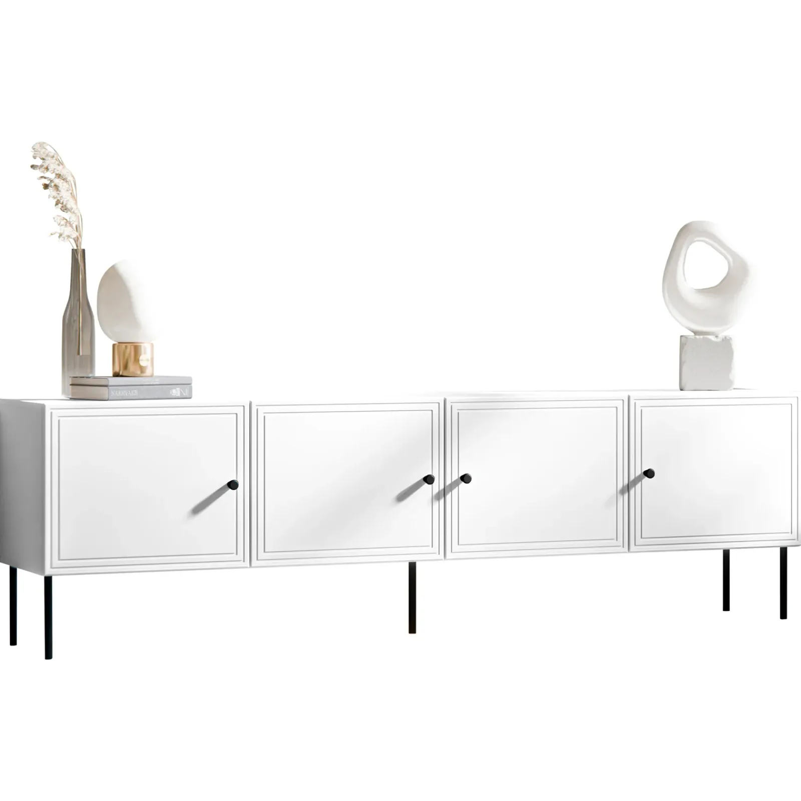 Garnero Arredamenti Mobile Tv Basso|Mobili Tv Moderni-Mobile porta TV 201x60h cm 4 ante Stark Bianco Opaco