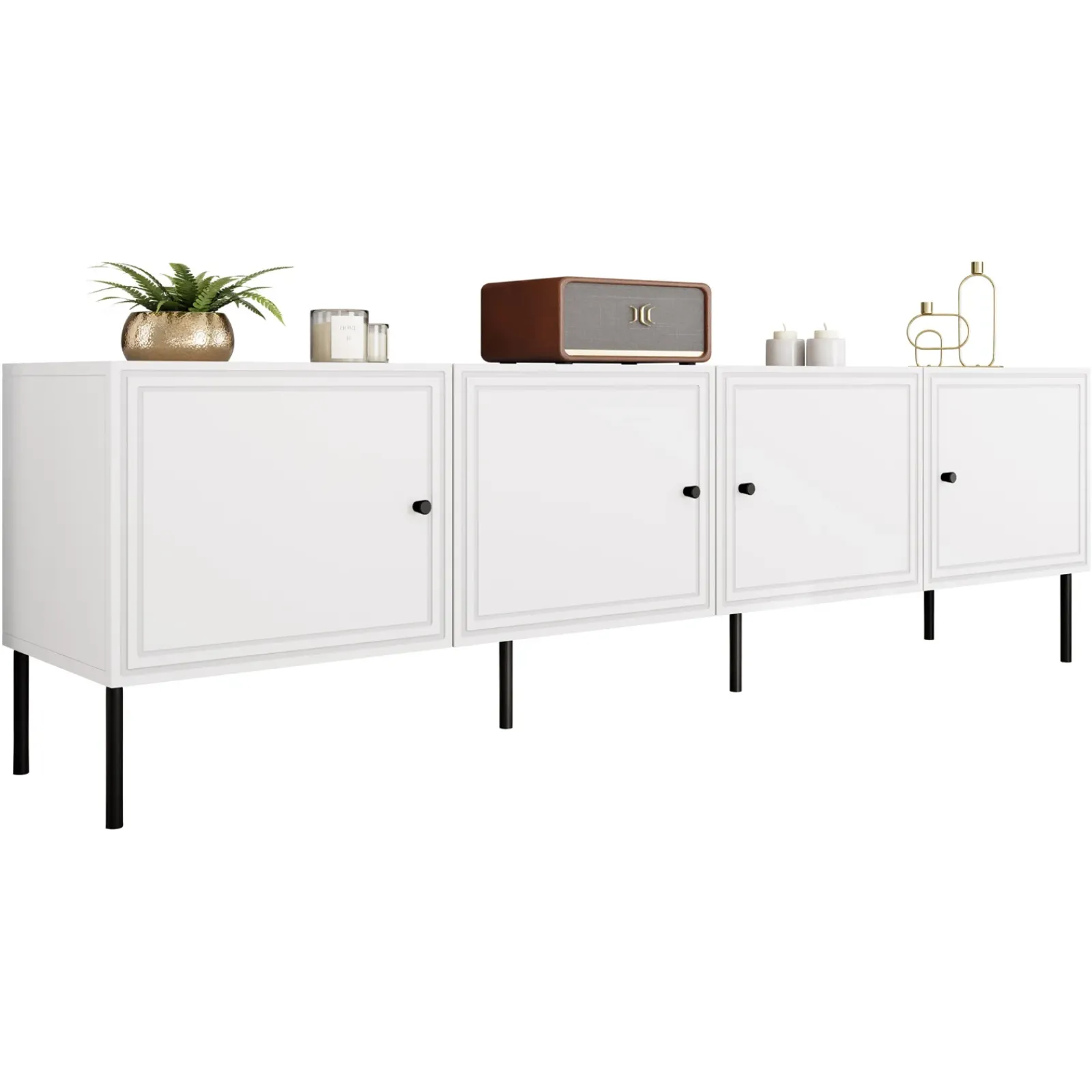 Garnero Arredamenti Mobile Tv Basso|Mobili Tv Moderni-Mobile porta TV 201x60h cm 4 ante Stark Bianco Opaco