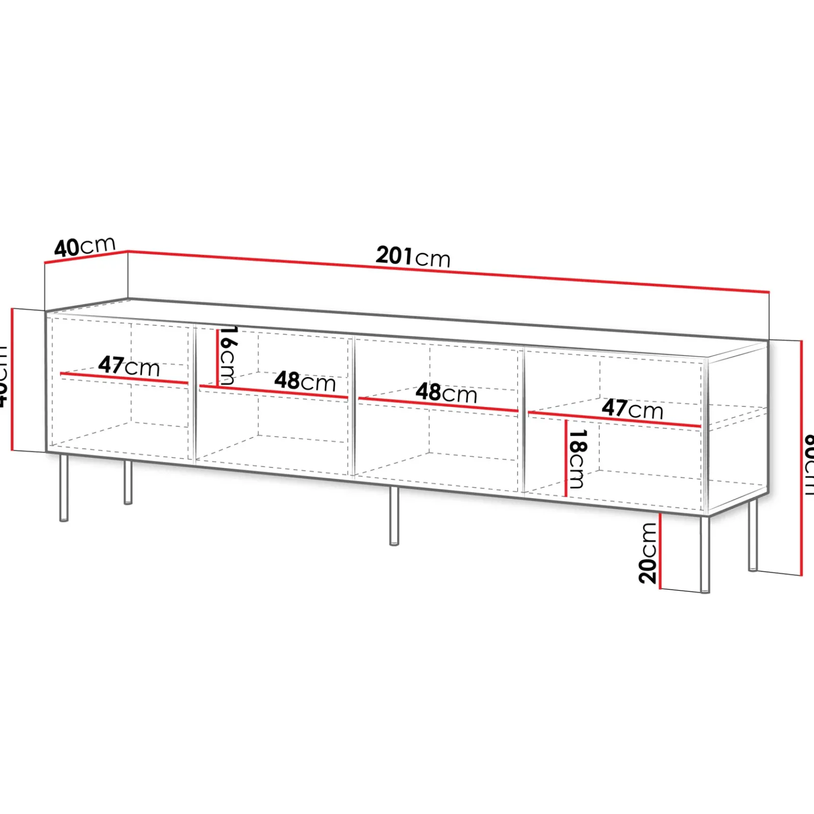 Garnero Arredamenti Mobile Tv Basso|Mobili Tv Moderni-Mobile porta TV 201x60h cm 4 ante Stark Bianco Opaco