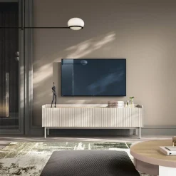 Garnero Arredamenti Mobile Tv Basso-Mobile porta TV 153x50h cm 2 ante beige cannettato rovere Fioca