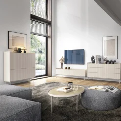 Garnero Arredamenti Mobile Tv Basso-Mobile porta TV 153x50h cm 2 ante beige cannettato rovere Fioca