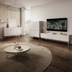 Garnero Arredamenti Mobile Tv Basso-Mobile porta TV 153x50h cm 2 ante beige cannettato rovere Fioca