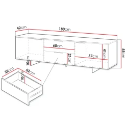Garnero Arredamenti Mobile Tv Basso|Mobili Tv Moderni-Mobile porta TV 180x55h cm 2 cassetti grigio Stone
