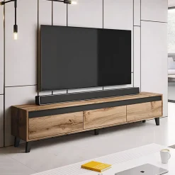 Garnero Arredamenti Mobile Tv Basso|Mobili Tv Moderni-Mobile porta TV 185x42h cm 3 cassetti rovere antracite Salisburgo