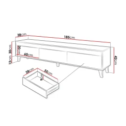 Garnero Arredamenti Mobile Tv Basso|Mobili Tv Moderni-Mobile porta TV 185x42h cm 3 cassetti rovere antracite Salisburgo