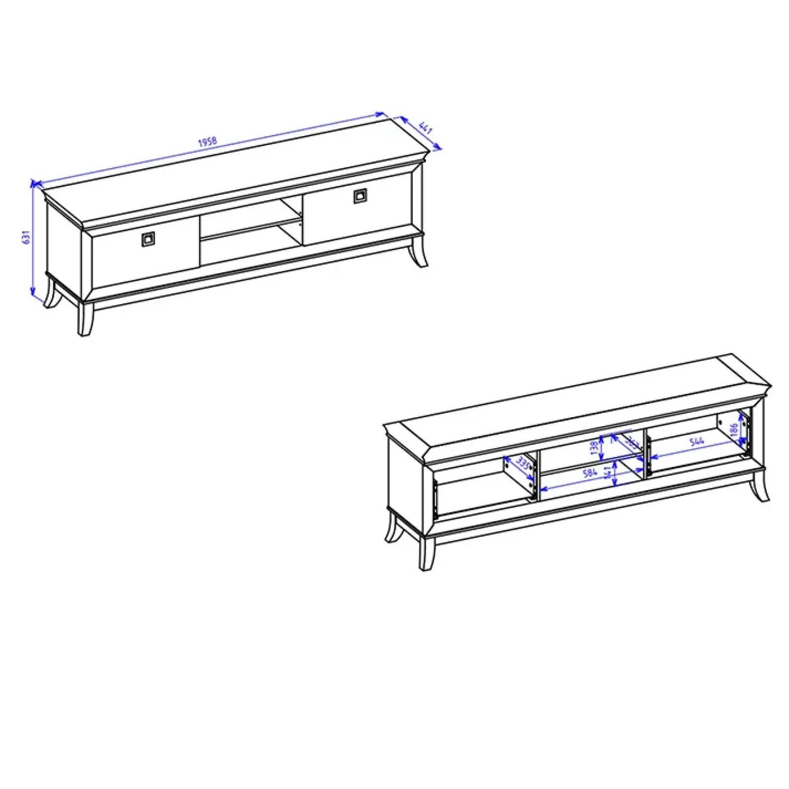 Garnero Arredamenti Mobile Tv In Legno|Mobili Tv Moderni-Mobile porta TV 196x63h cm 2 cassetti moderno bianco lucido rovere scuro Umag Bianco Lucido - Wengè