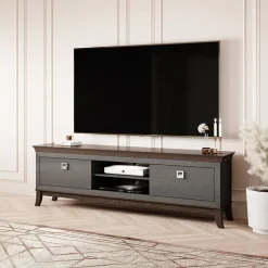 Garnero Arredamenti Mobile Tv In Legno|Mobili Tv Moderni-Mobile porta TV 196x63h cm 2 cassetti antracite lucido rovere scuro Umag Antracite - Wengè