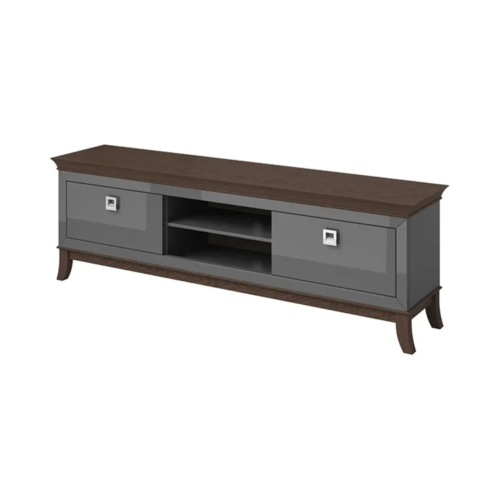 Garnero Arredamenti Mobile Tv In Legno|Mobili Tv Moderni-Mobile porta TV 196x63h cm 2 cassetti antracite lucido rovere scuro Umag Antracite - Wengè