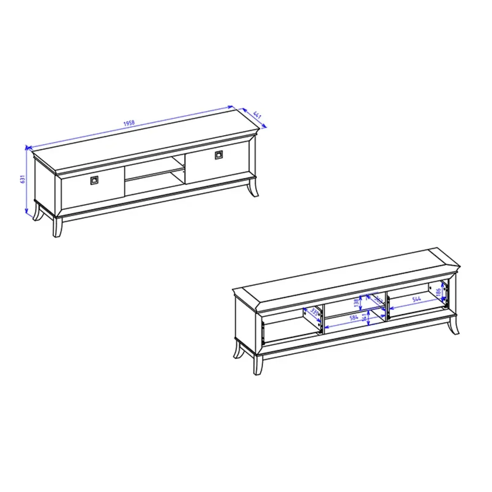 Garnero Arredamenti Mobile Tv In Legno|Mobili Tv Moderni-Mobile porta TV 196x63h cm 2 cassetti antracite lucido rovere scuro Umag Antracite - Wengè