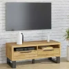 Garnero Arredamenti Mobile Tv In Legno|Mobile Tv Basso-Mobile porta TV 124x50h cm 2 cassetti quercia metallo nero Petra