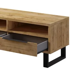 Garnero Arredamenti Mobile Tv In Legno|Mobile Tv Basso-Mobile porta TV 124x50h cm 2 cassetti quercia metallo nero Petra