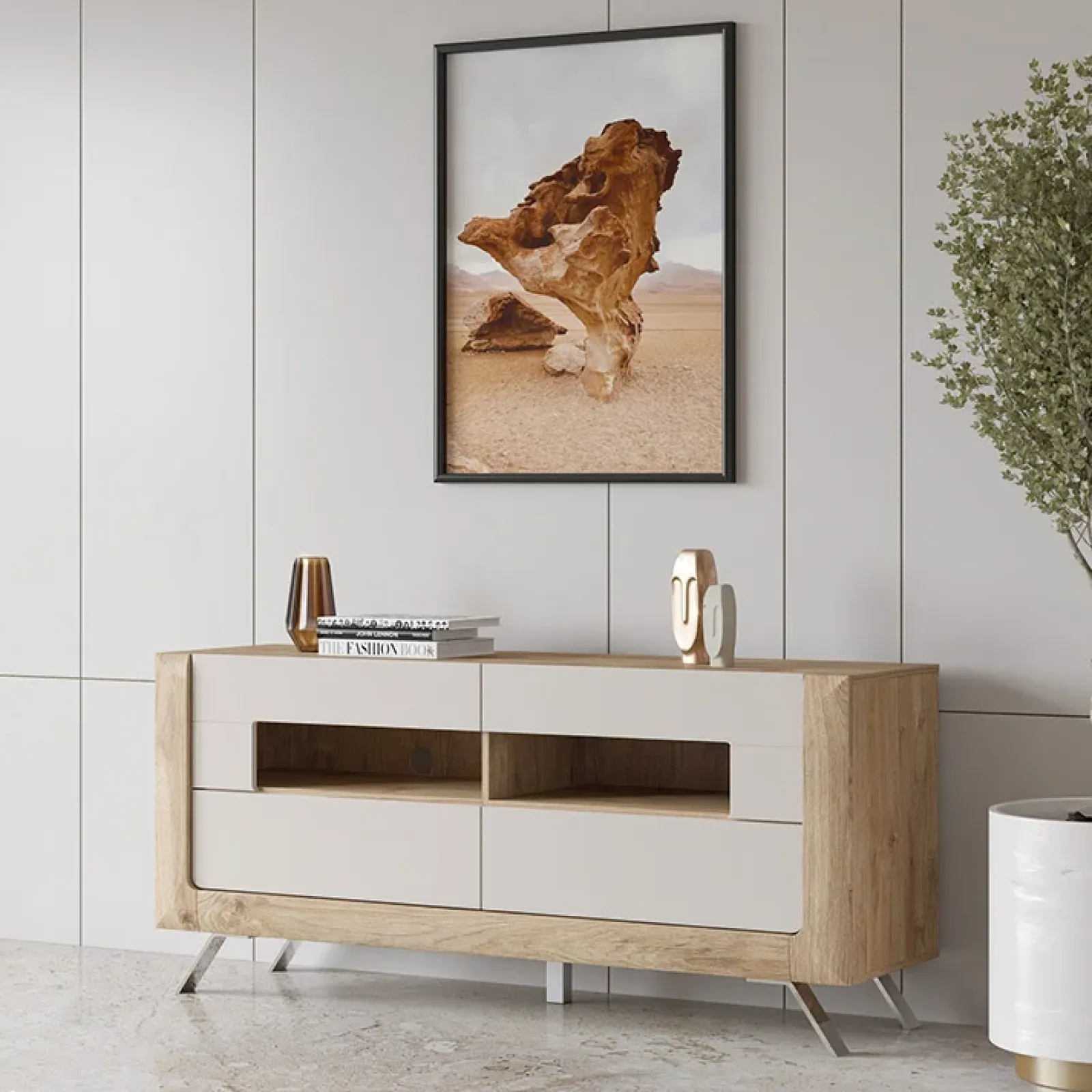 Garnero Arredamenti Mobile Tv Basso-Mobile porta TV 160x74h cm 2 cassetti rovere tortora lucido Jumbo Tortora - Rovere