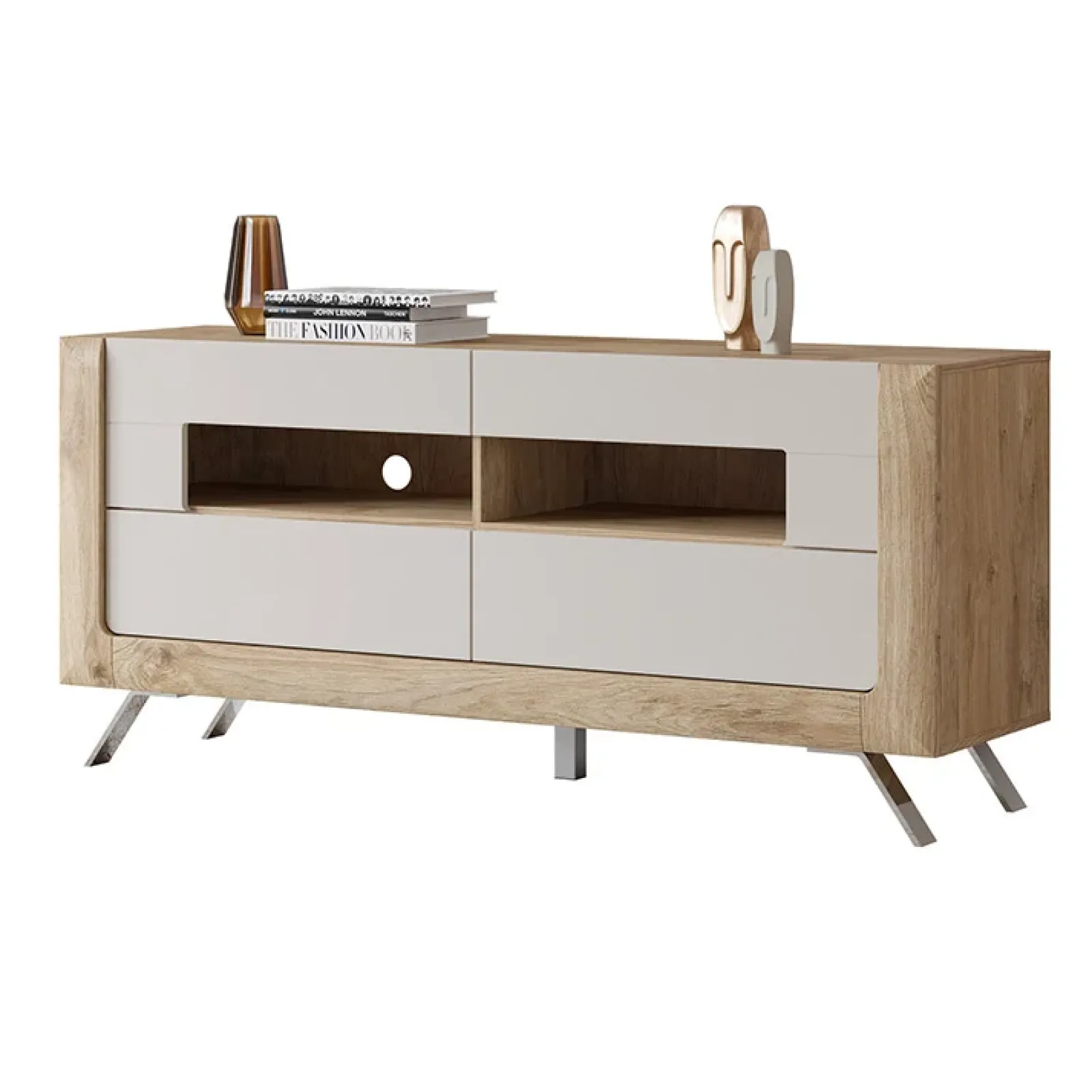 Garnero Arredamenti Mobile Tv Basso-Mobile porta TV 160x74h cm 2 cassetti rovere tortora lucido Jumbo Tortora - Rovere