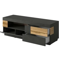 Garnero Arredamenti Mobile Tv Basso|Mobili Tv Moderni-Mobile porta TV 160x54h cm 2 cassetti antracite rovere Bahama