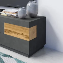 Garnero Arredamenti Mobile Tv Basso|Mobili Tv Moderni-Mobile porta TV 160x54h cm 2 cassetti antracite rovere Bahama