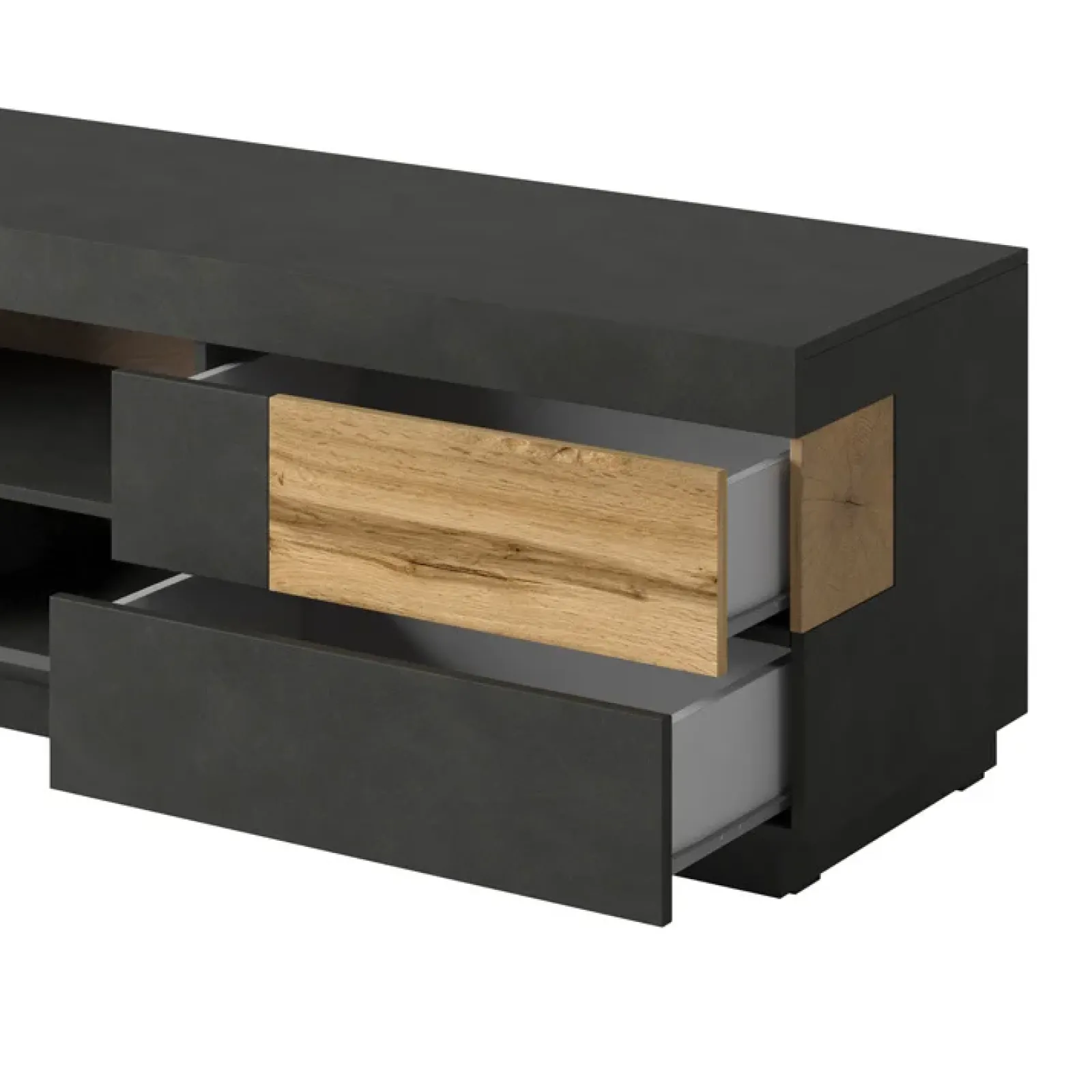 Garnero Arredamenti Mobile Tv Basso|Mobili Tv Moderni-Mobile porta TV 160x54h cm 2 cassetti antracite rovere Bahama