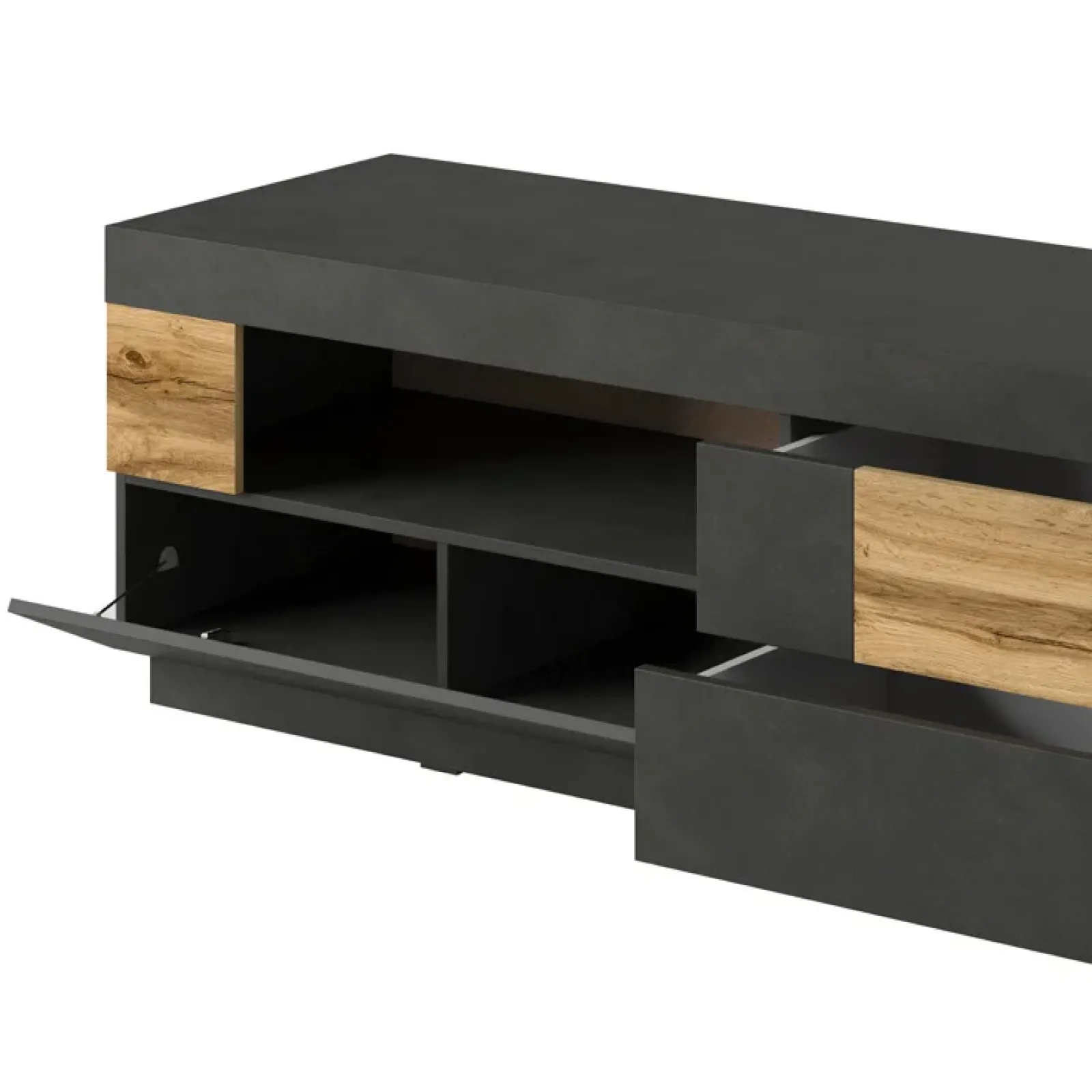 Garnero Arredamenti Mobile Tv Basso|Mobili Tv Moderni-Mobile porta TV 160x54h cm 2 cassetti antracite rovere Bahama