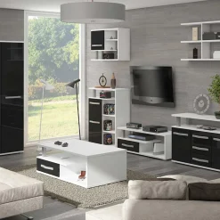 Garnero Arredamenti Mobile Tv Basso|Mobili Tv Moderni-Mobile porta TV 118x43h cm 1 cassetto biaco opaco nero lucido Eddy