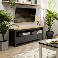 Garnero Arredamenti Mobili Tv Moderni|Mobile Tv Moderno-Mobile porta TV 137x59h cm 2 cassetti nero grafite rovere chiaro Holga Grafite - Rovere