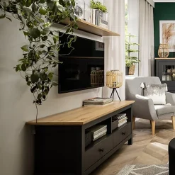 Garnero Arredamenti Mobili Tv Moderni|Mobile Tv Moderno-Mobile porta TV 137x59h cm 2 cassetti nero grafite rovere chiaro Holga Grafite - Rovere