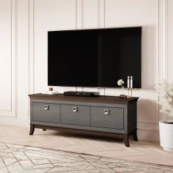 Garnero Arredamenti Mobile Tv In Legno|Mobili Tv Moderni-Mobile porta TV 160x63h cm 3 cassetti moderno antracite lucido rovere scuro Umag