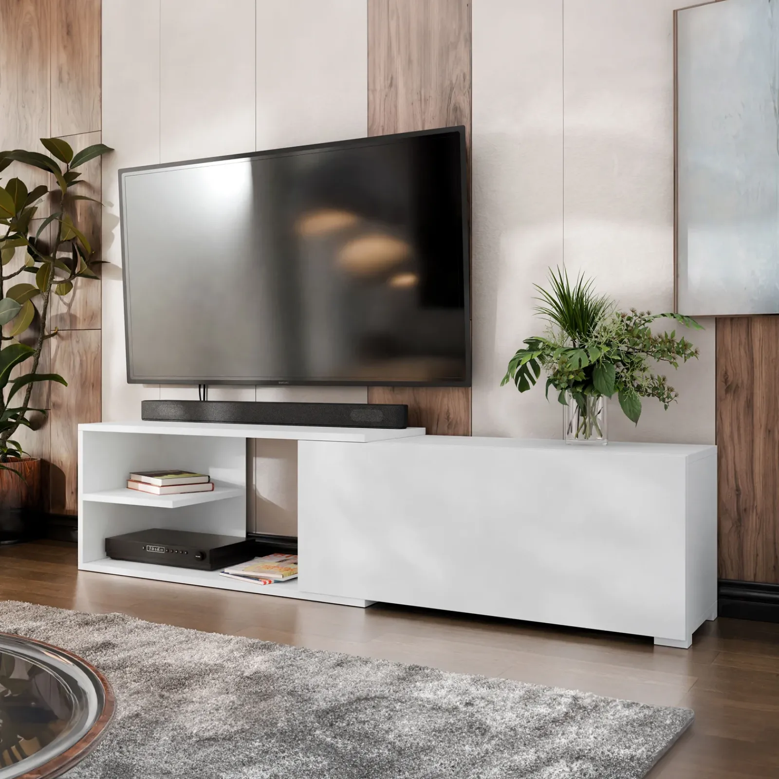 Garnero Arredamenti Mobili Tv Moderni|Mobile Tv Moderno-Mobile porta TV 137/180x40h cm allungabile moderno bianco Pepita