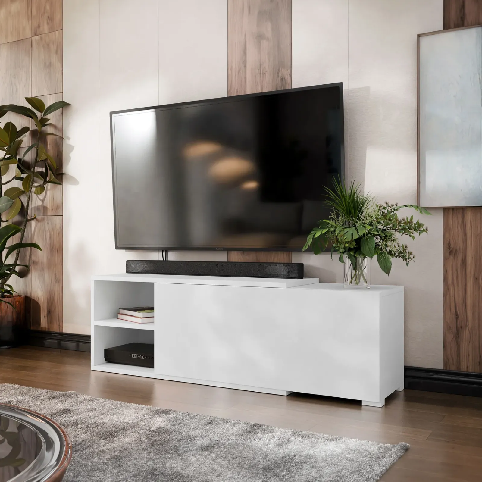 Garnero Arredamenti Mobili Tv Moderni|Mobile Tv Moderno-Mobile porta TV 137/180x40h cm allungabile moderno bianco Pepita